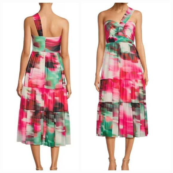 NEW Badgley Mischka Belle Remi Georgette One Strap Midi Dress Size NWT 0 2 4 6 8 - Picture 1 of 5